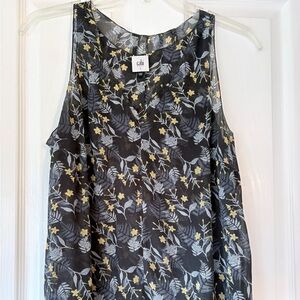 CAbi Black Top with Yellow and Gray Floral Design